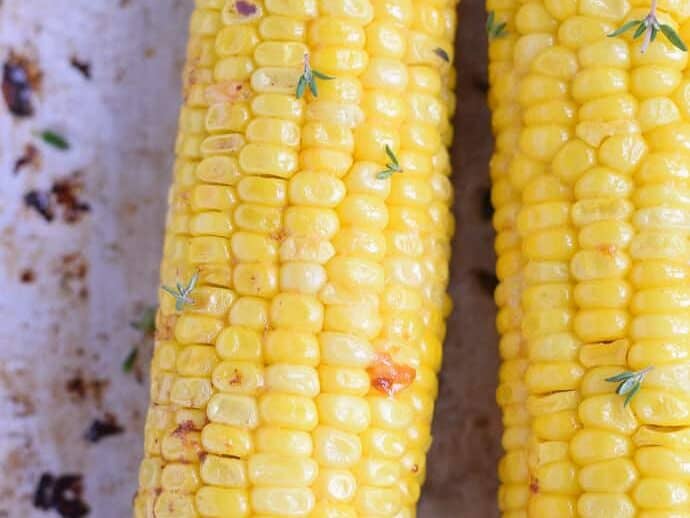 Oven Roasted Corn on sheet pan with butter