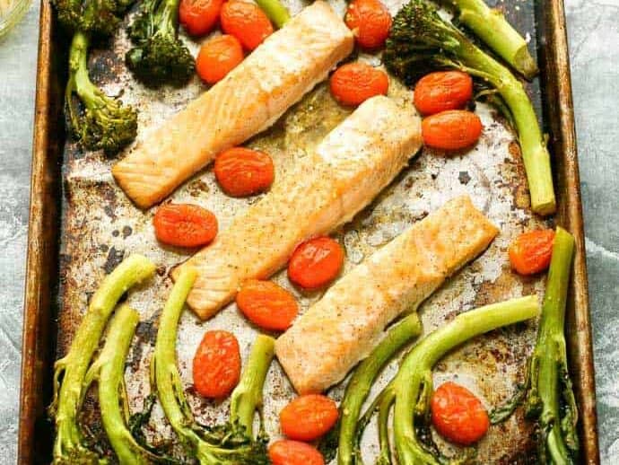 Sheet Pan Lemon Garlic Salmon with Broccolini