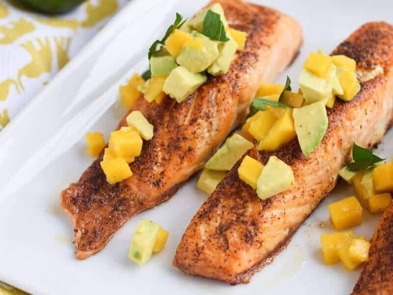 Skinny Chili Salmon with Avocado and Mango