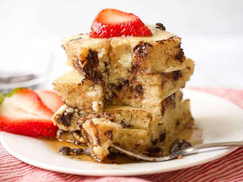 gluten free sheet pan pancakes stacked up