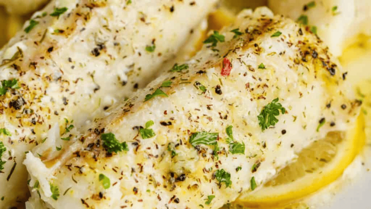 A plate of garlic butter cod.