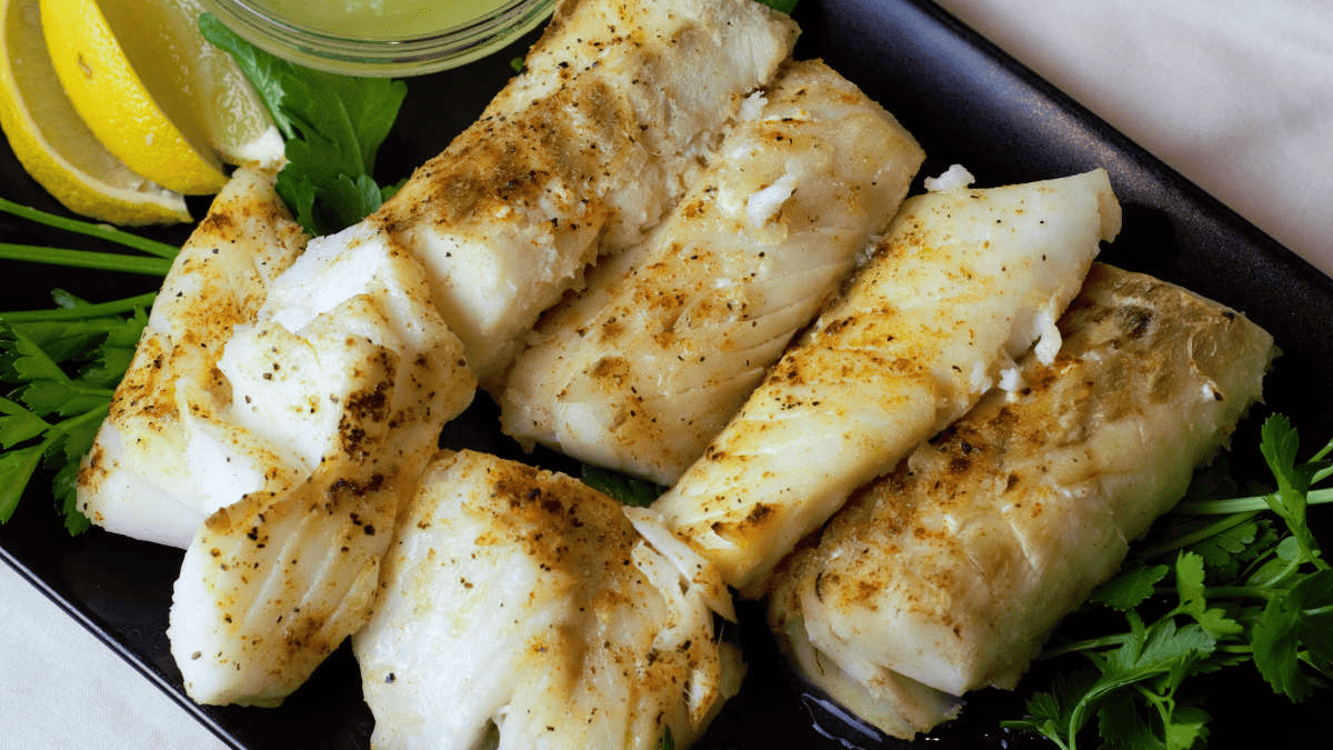 A platter of butter broiled cod.