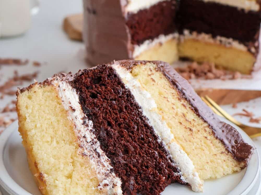 Gluten-Free Dairy-Free Chocolate + Vanilla Cake