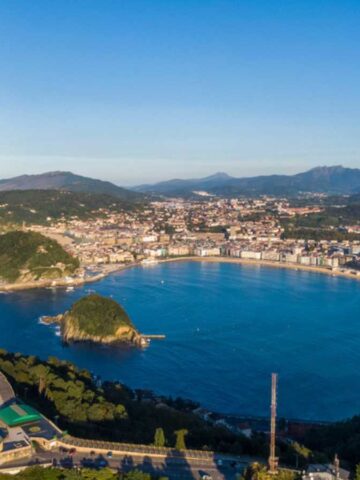 Aerial view of the Concha Bay in San Sebastian coastal city, Basque Country, Spain