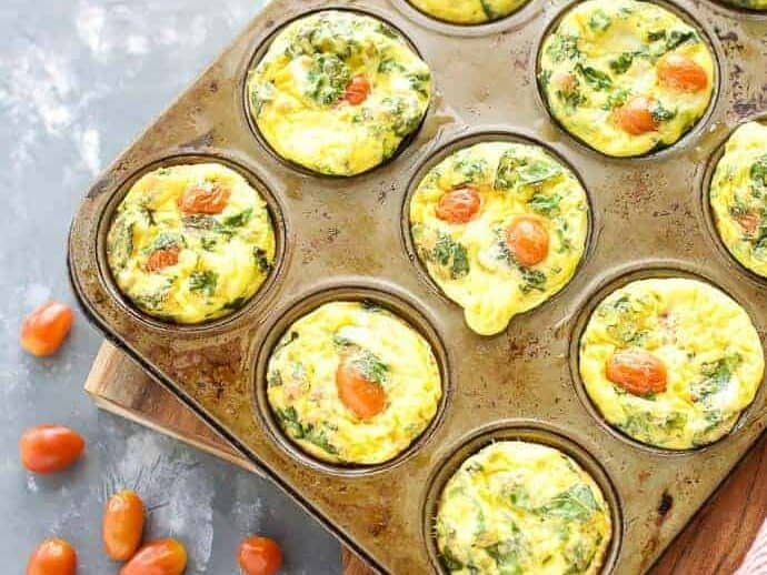 Quiche Cups with Kale and Prosciutto in muffin pan