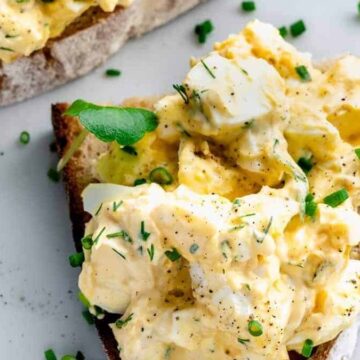 Healthy egg salad on toasted bread.
