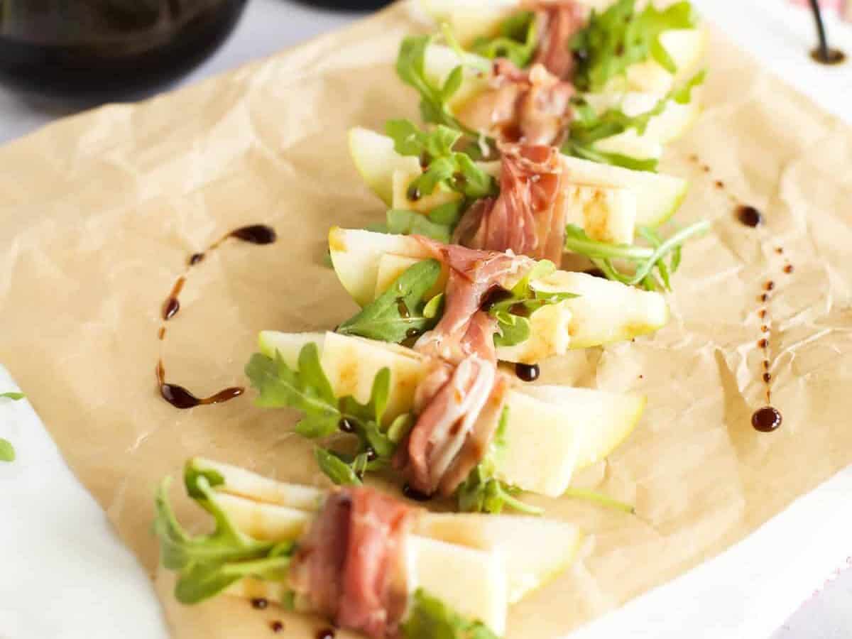 Prosciutto Wrapped Pears with Manchego