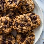 40 Gluten Free chocolate chip oatmeal cookies on a plate.