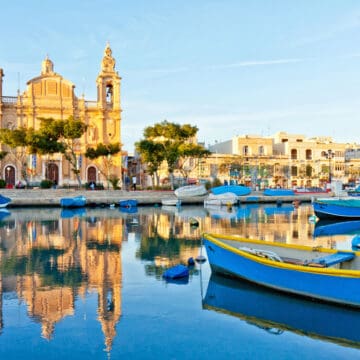View of Valletta harbour at the golden hour malta