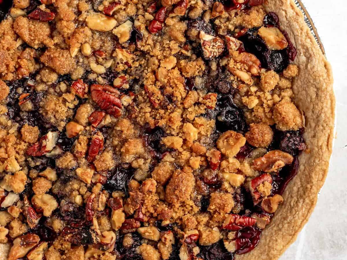 Blueberry and apple pie with pecan mixed in.