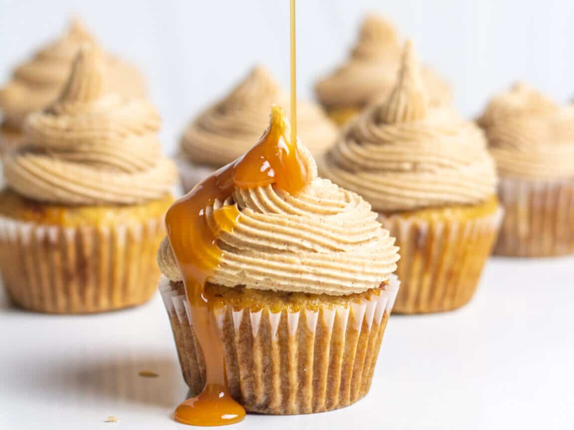 Apple cider cupcakes with swirled frosting.