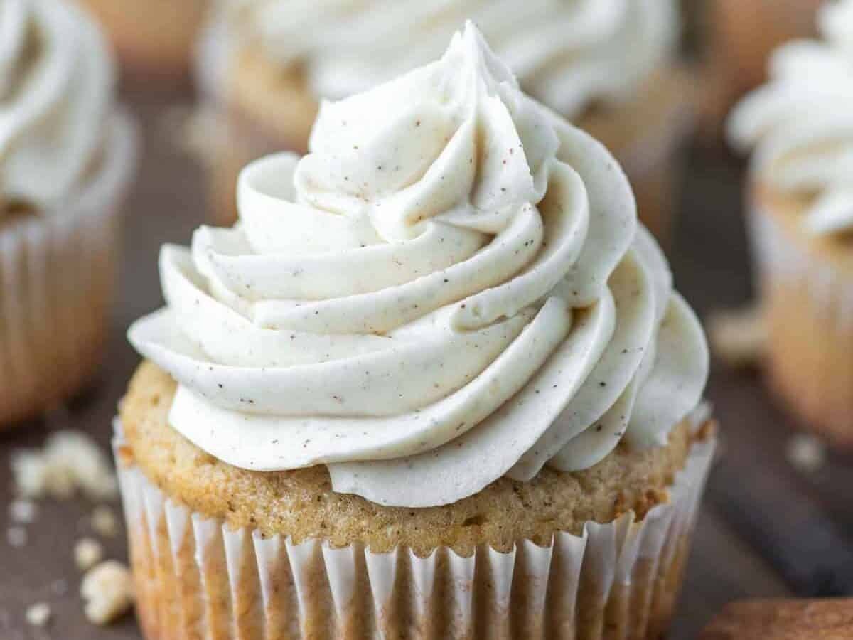 Apple pie cupcake with swirled frosting.