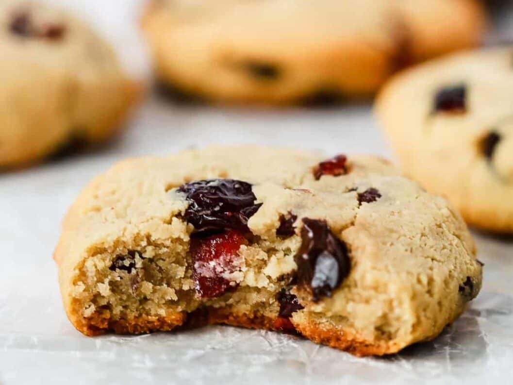 Cranberry cookie with bite out.