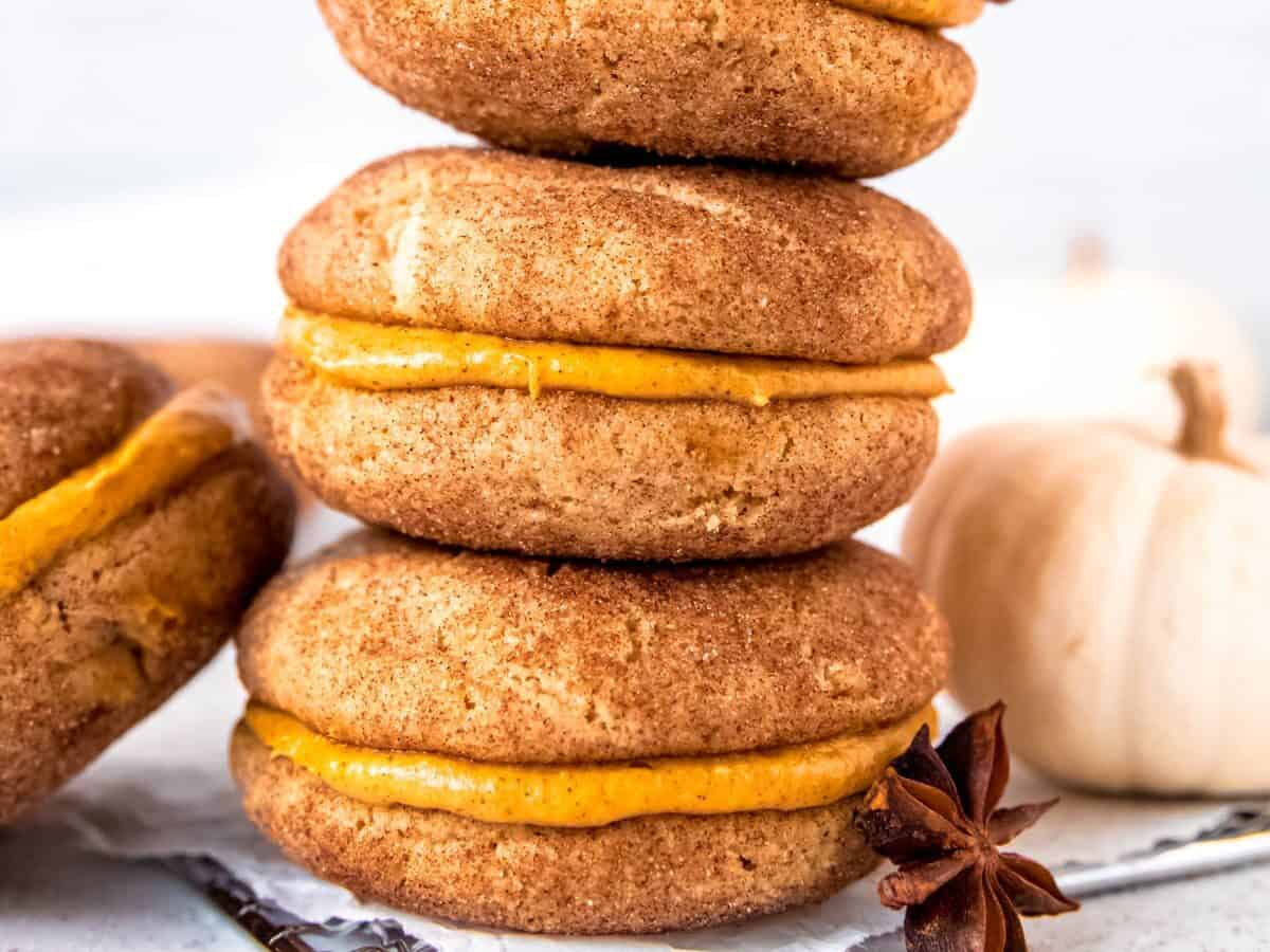 Pumpkin cookies with filling in the middle.