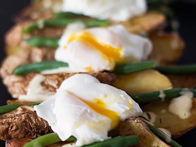 Roasted Fingerling Potatoes with Poached Eggs and Mustard Mayo