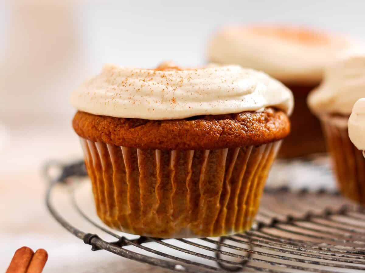 Spiced Pumpkin Cream Cheese Cupcakes with frosting. 