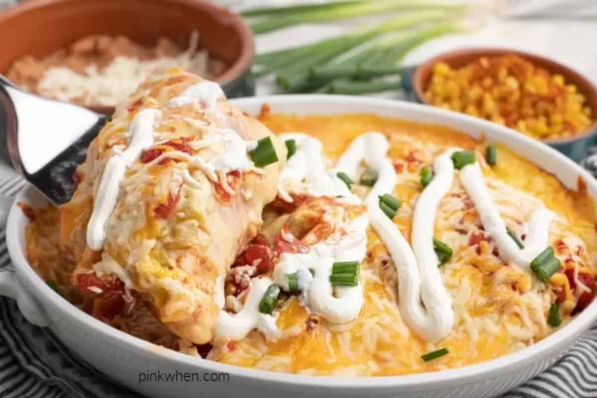 A dish of Chicken taco casserole.