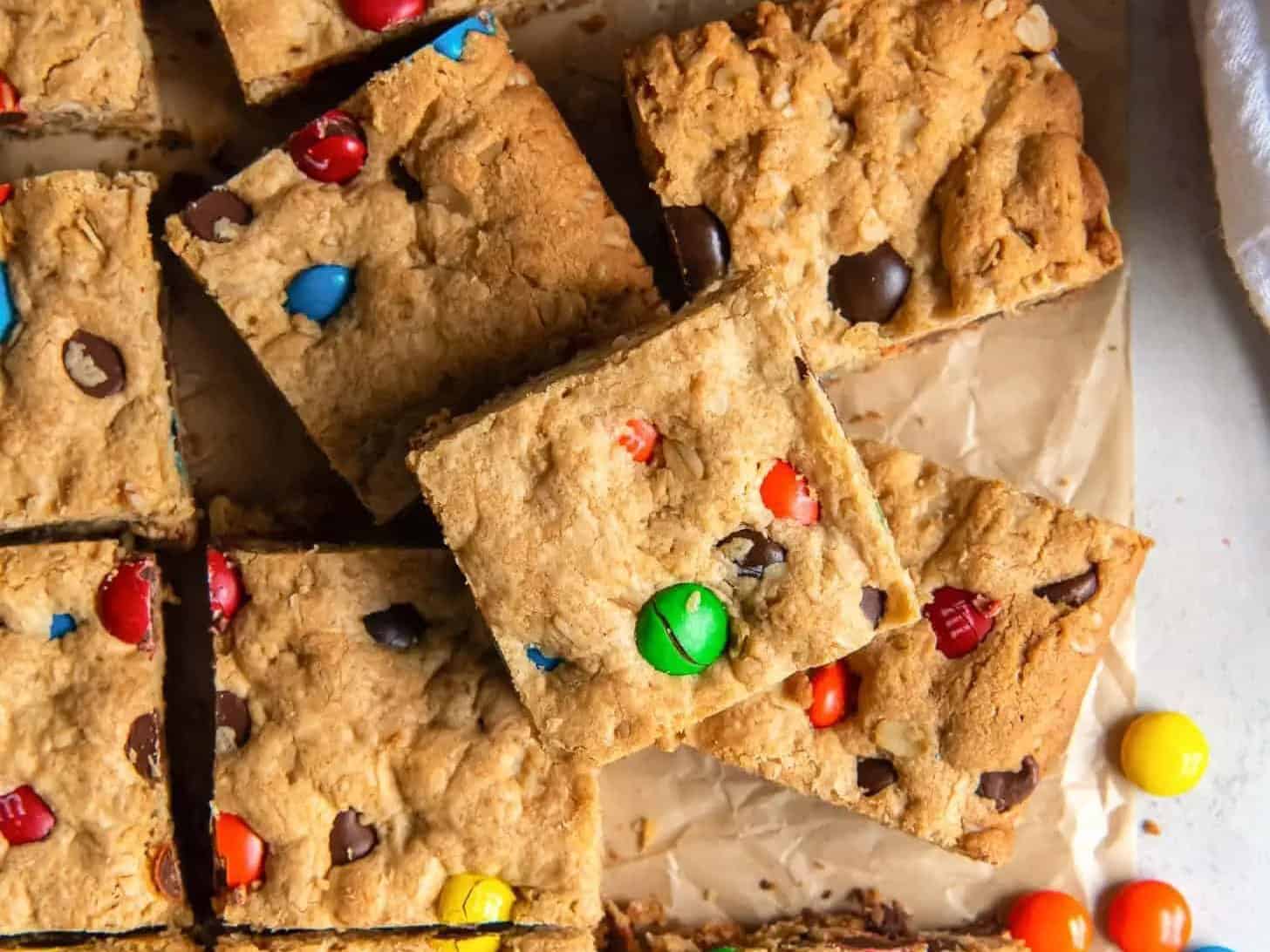 Thick and Chewy Monster Cookie Bars