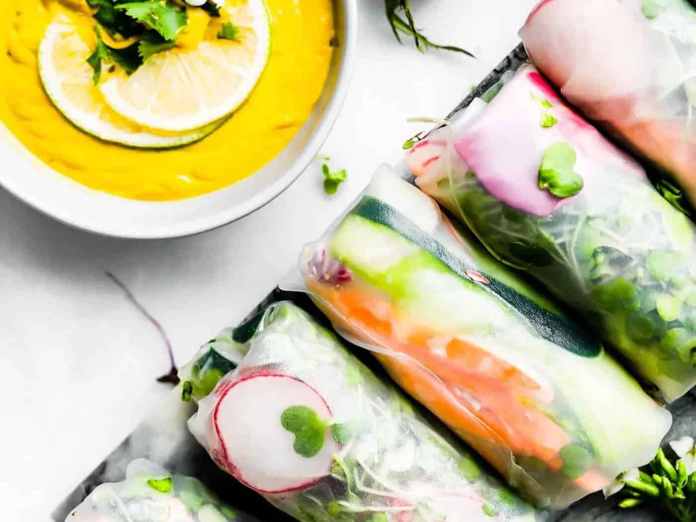 Vegan Spring Roll with Ginger Curry Dipping Sauce