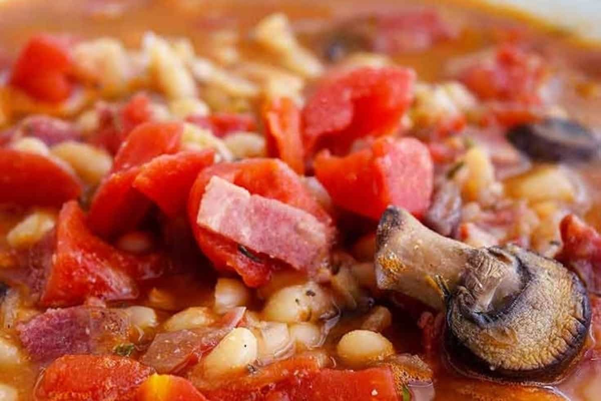 Close up of Italian navy bean soup. 