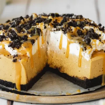 no bake pumpkin cheesecake with a slice out