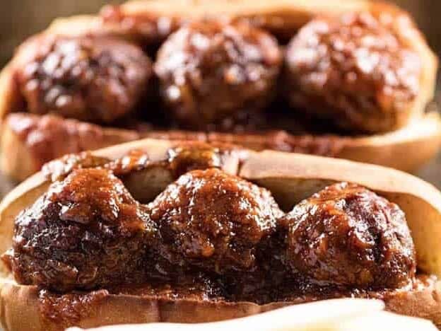 Slow Cooker BBQ Meatball Subs
