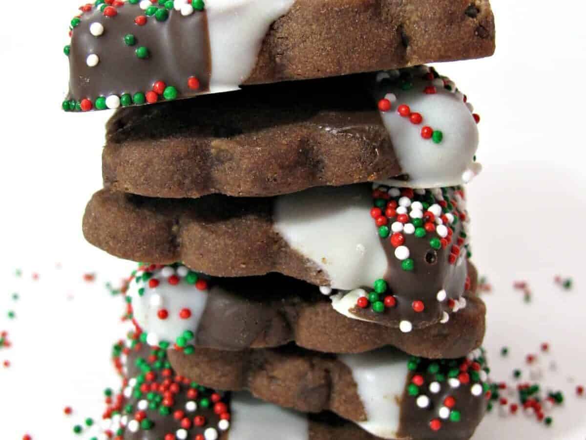 Chocolate Shortbread Cookies with sprinkles.