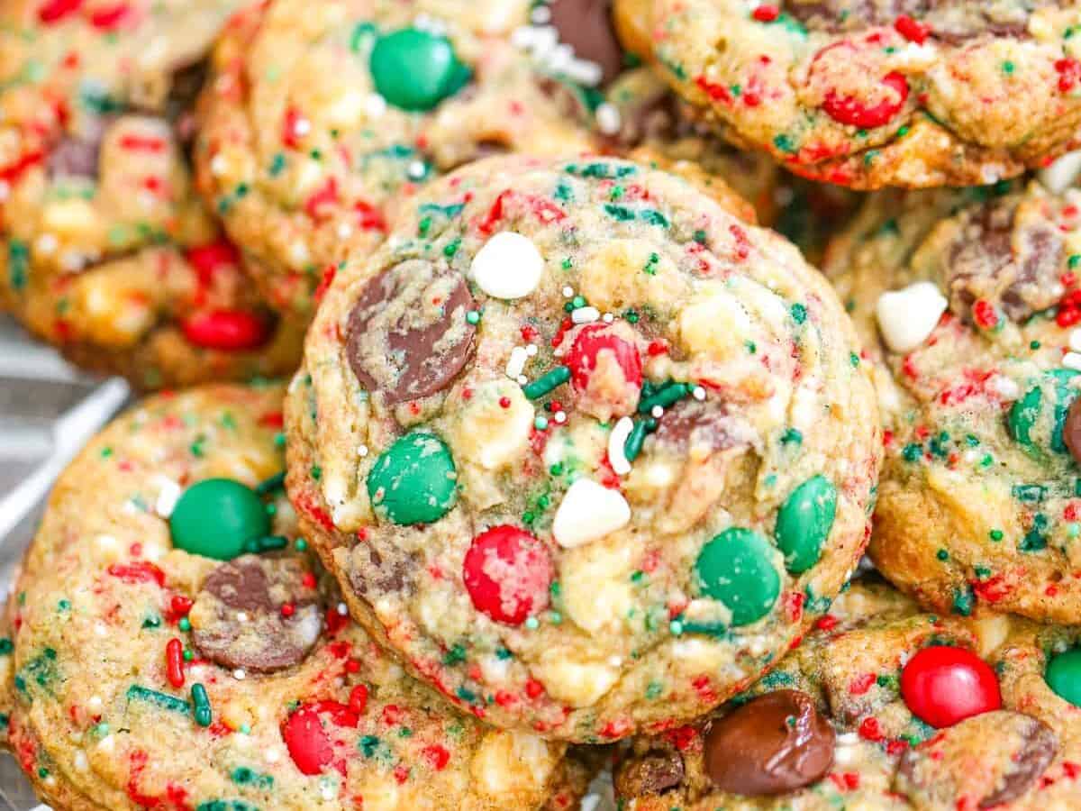 Christmas Chocolate Chip Cookies with colorful sprinkles. 