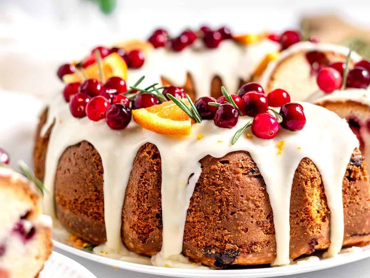 Christmas Cranberry Bundt Cake with Sour Cream on a plate.