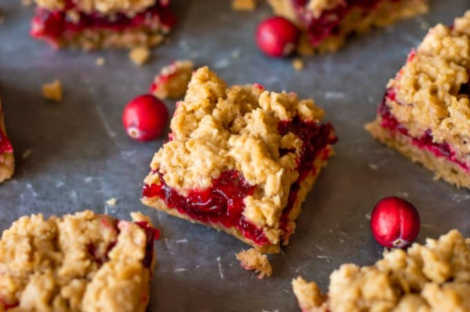 Cranberry Crumble Bars with fresh cranberries.