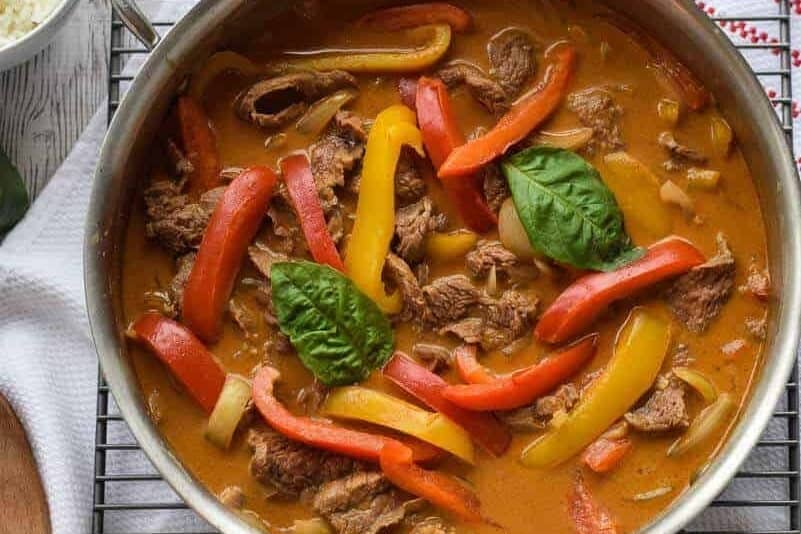Beef curry in a pot.