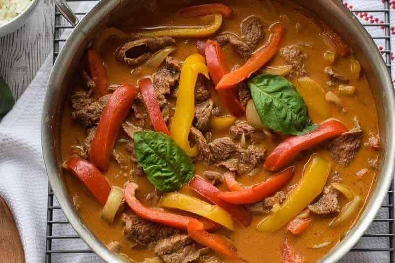 Beef curry in a pot.