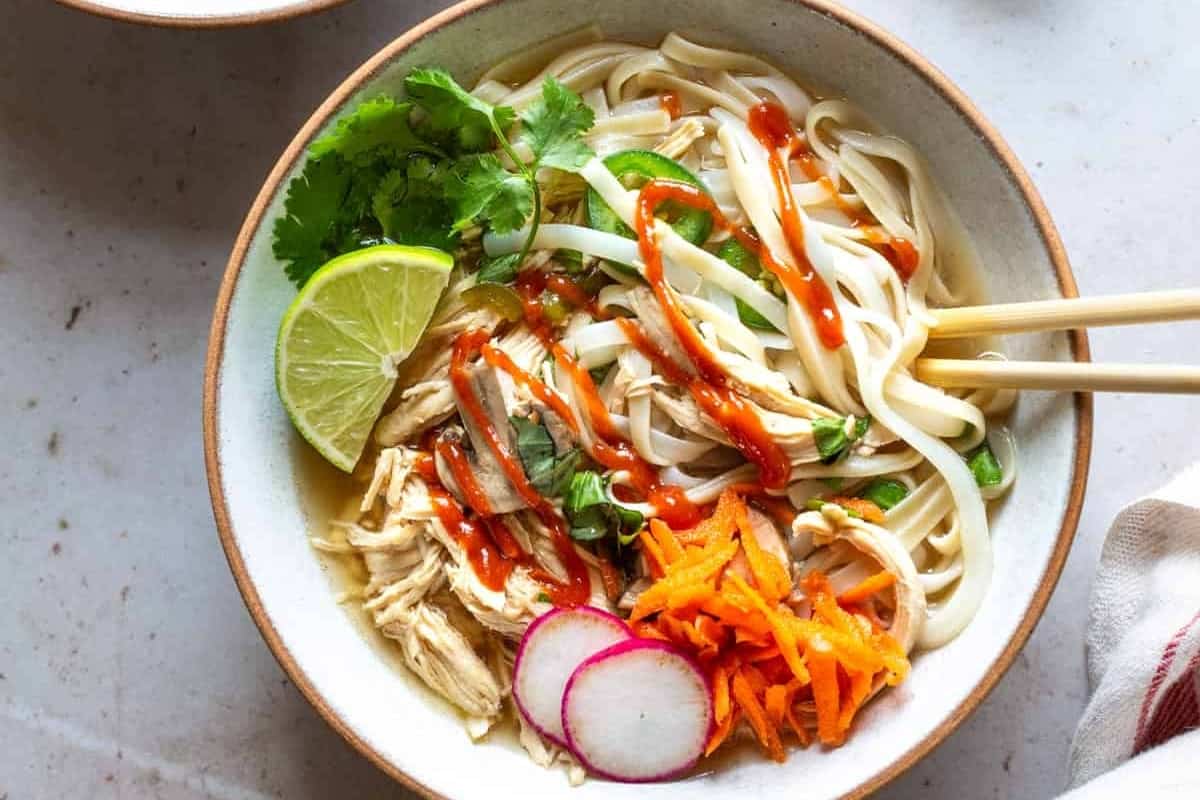 Chicken pho in a bowl.