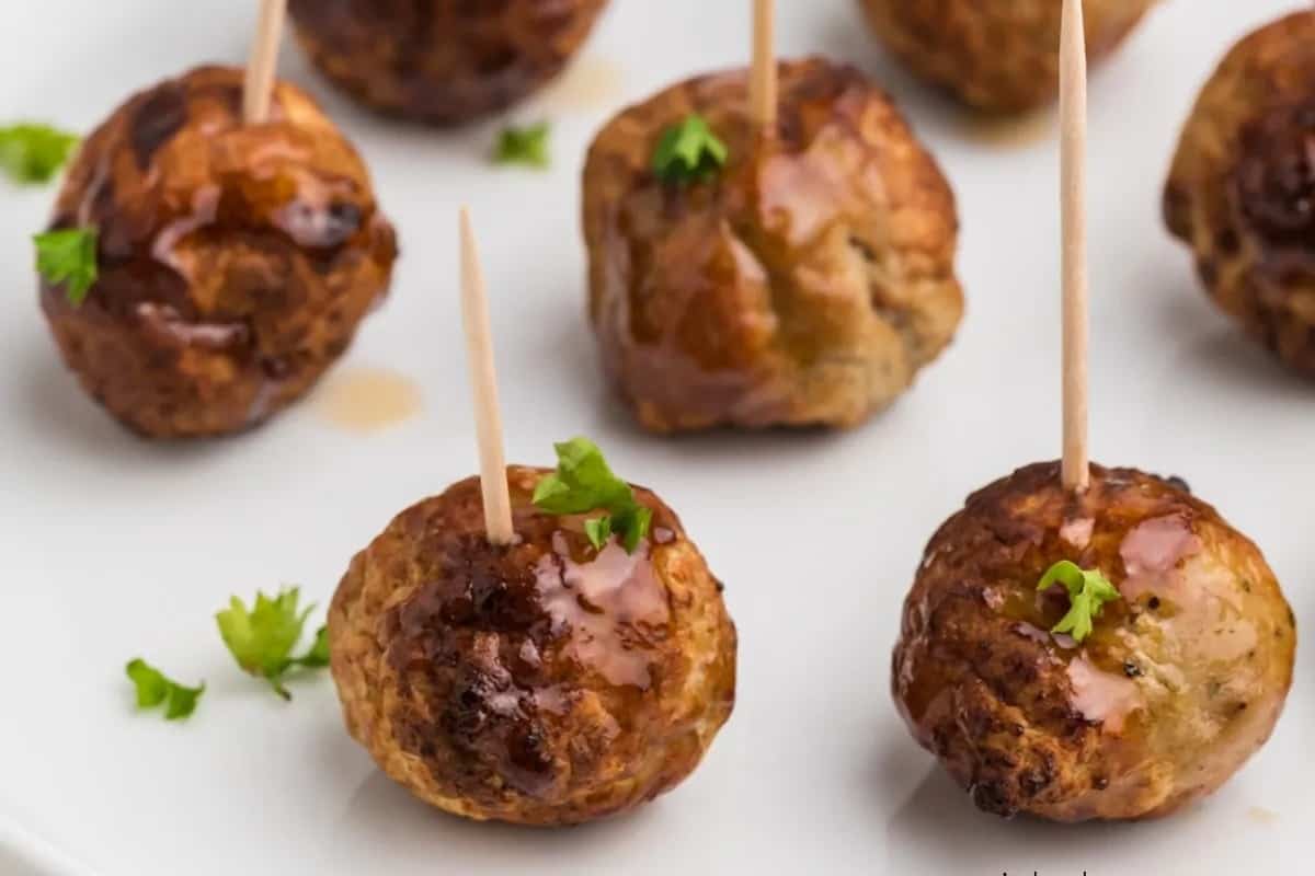 Meatballs with stick on it.