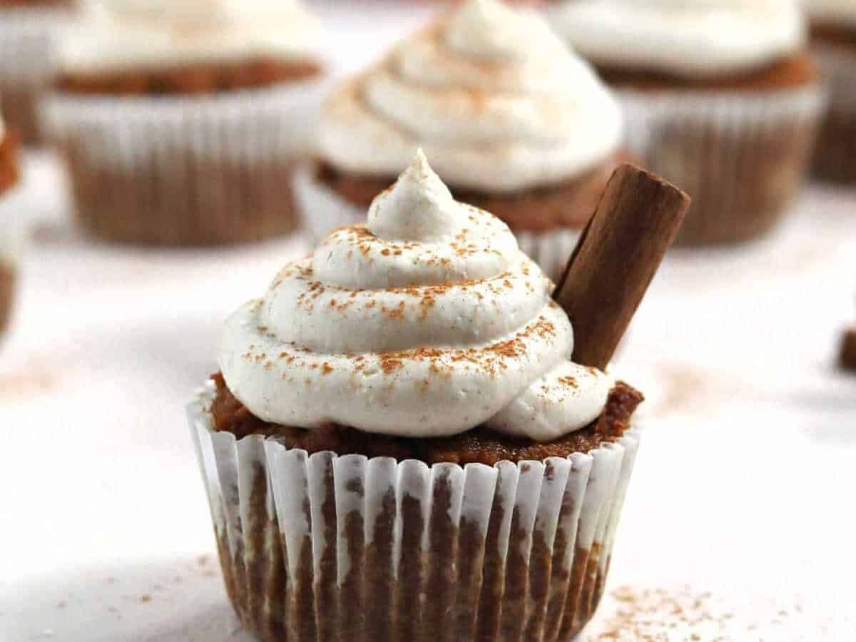 Gluten Free Pumpkin Cupcakes with cinnamon frosting.