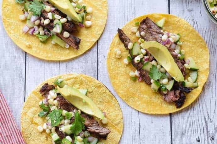 Tacos with grilled steak.