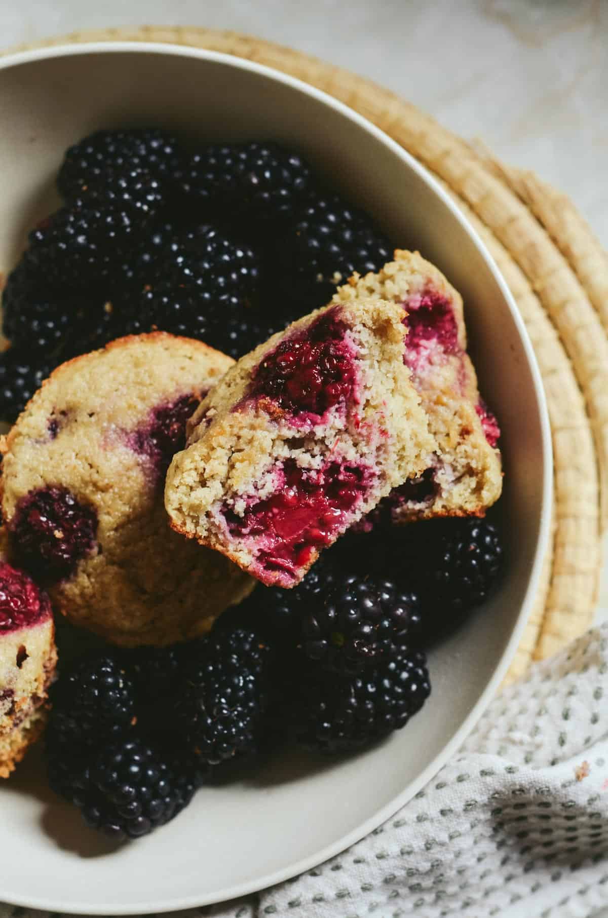 Healthy Blackberry Muffins with fresh blackberries. 