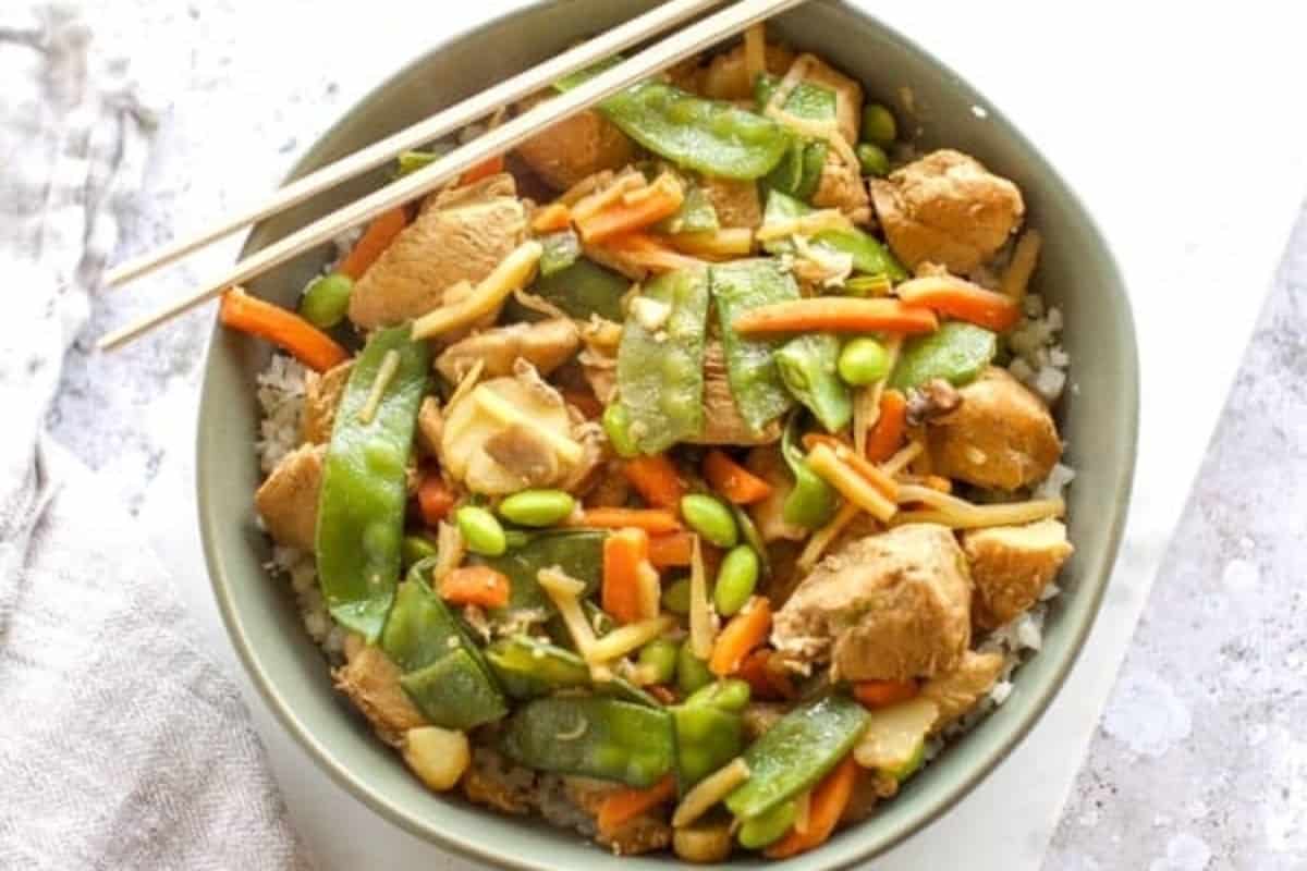 Stir fry on a plate.