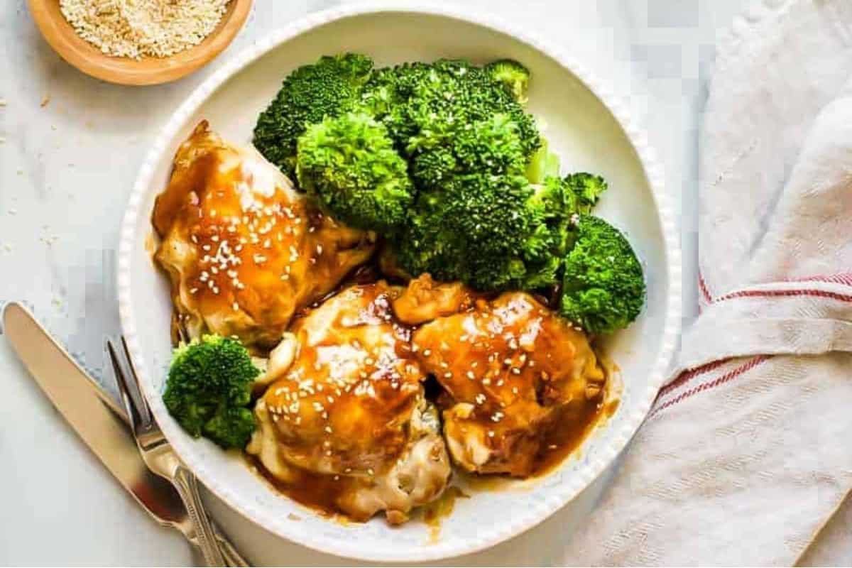 Chicken teriyaki with broccoli on the side.