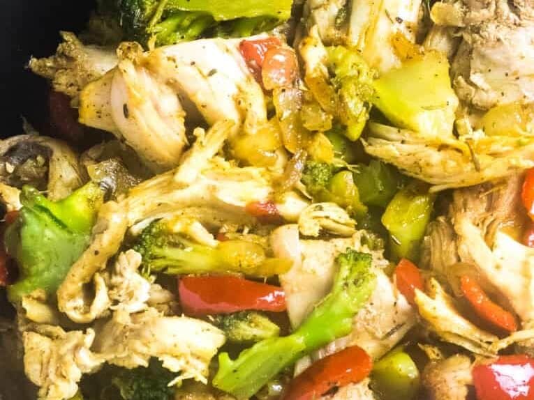 Leftover turkey stir fry with broccoli and peppers.