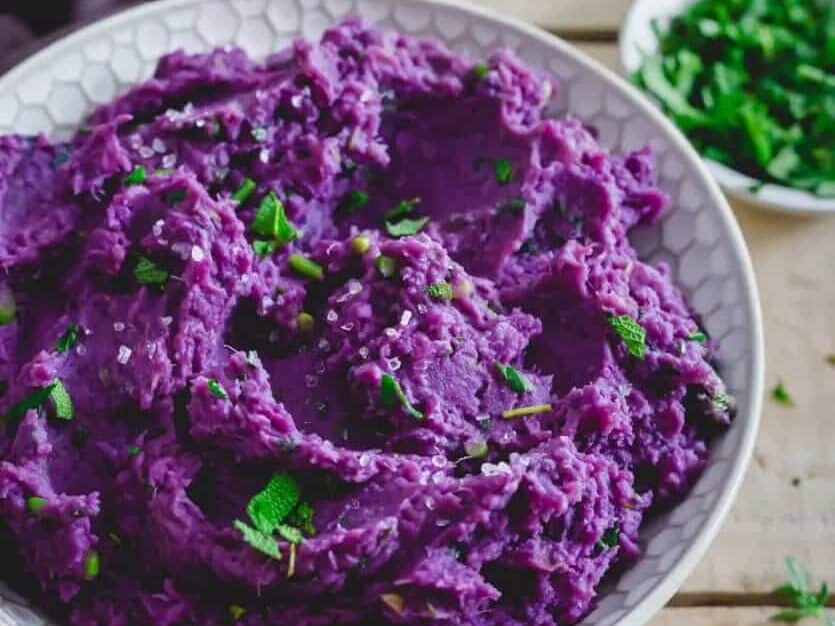 Mashed Purple Sweet Potatoes on a bowl. 
