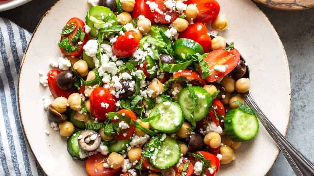 Chickpea salad on a plate.