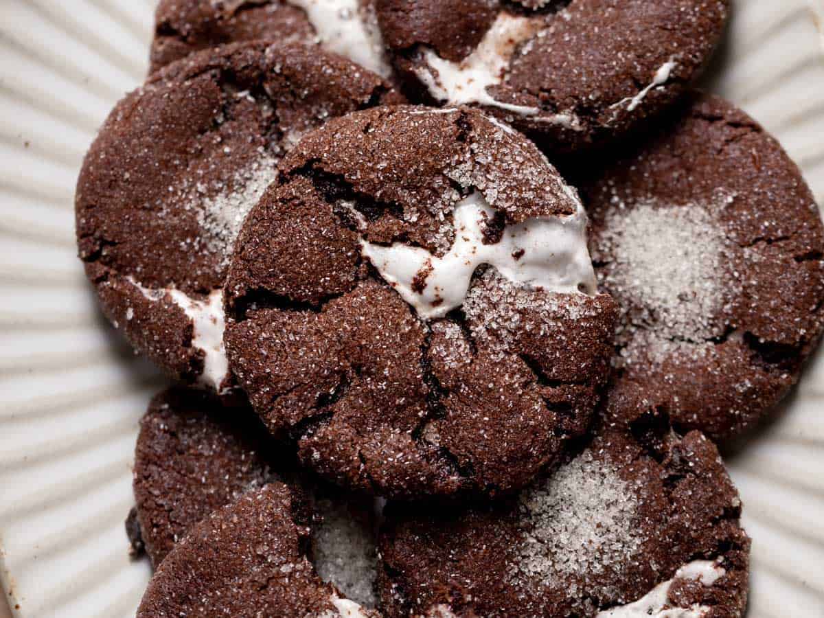 Mocha Chocolate Marshmallow Cookies on a plate. 