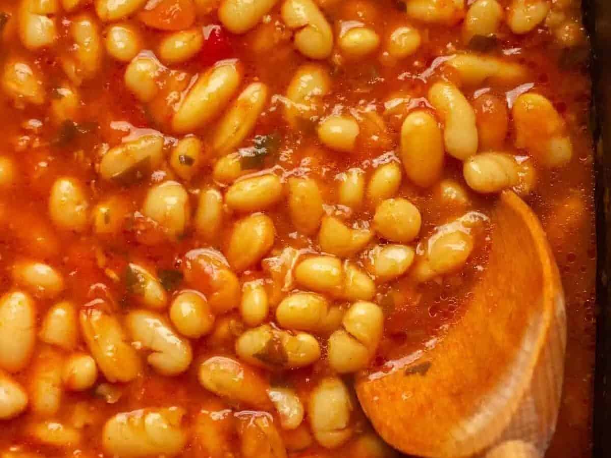 Moroccan slow cooker bean stew in a bowl.