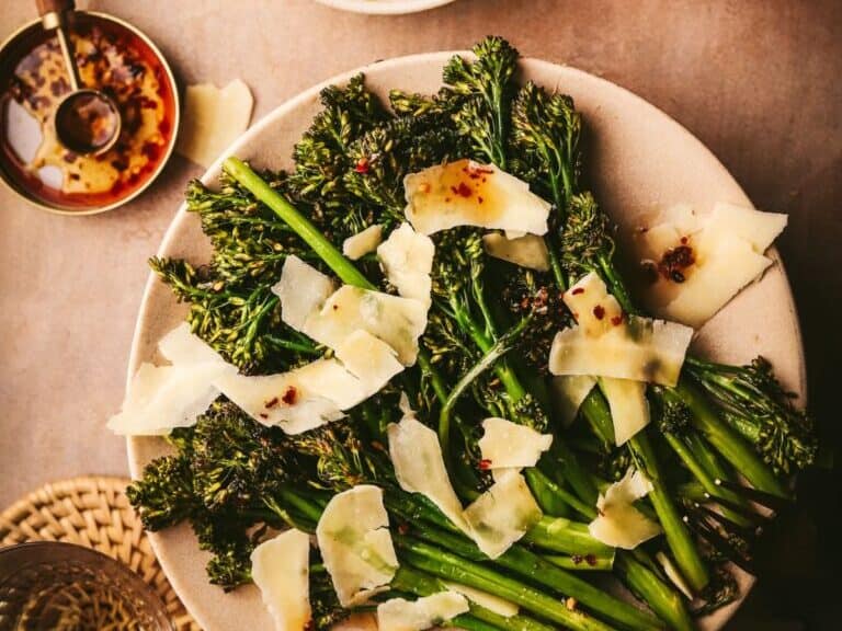 Broccoli roasted with parmesan cheese.