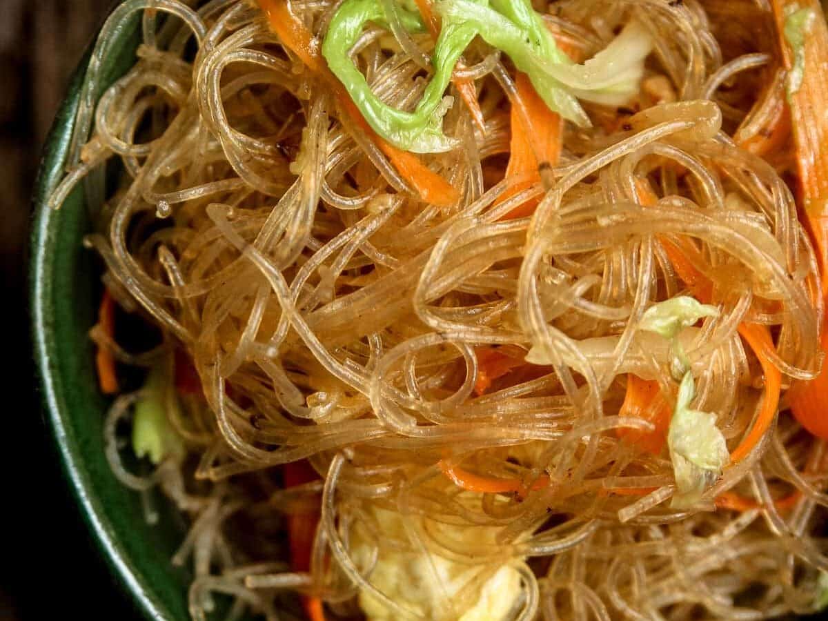 Thai glass noodles, stir fried.