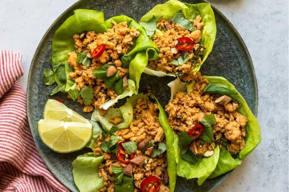 Lettuce wraps on a plate.
