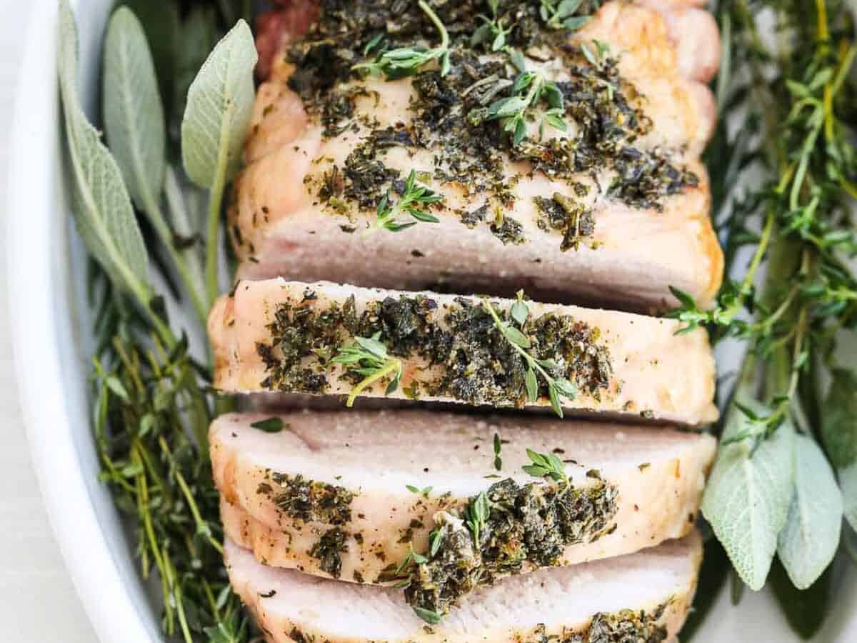 Slices of turkey breast with herbs. 