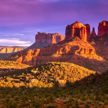 Scenic view of Cathedral Rock in Sedona, Arizona in the evening light