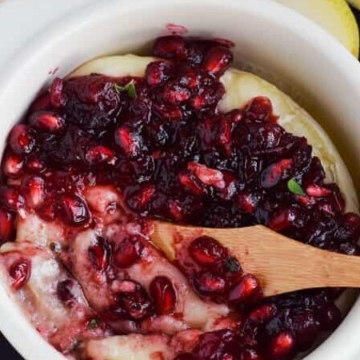 Brie with Cranberry Pomegranate Sauce.